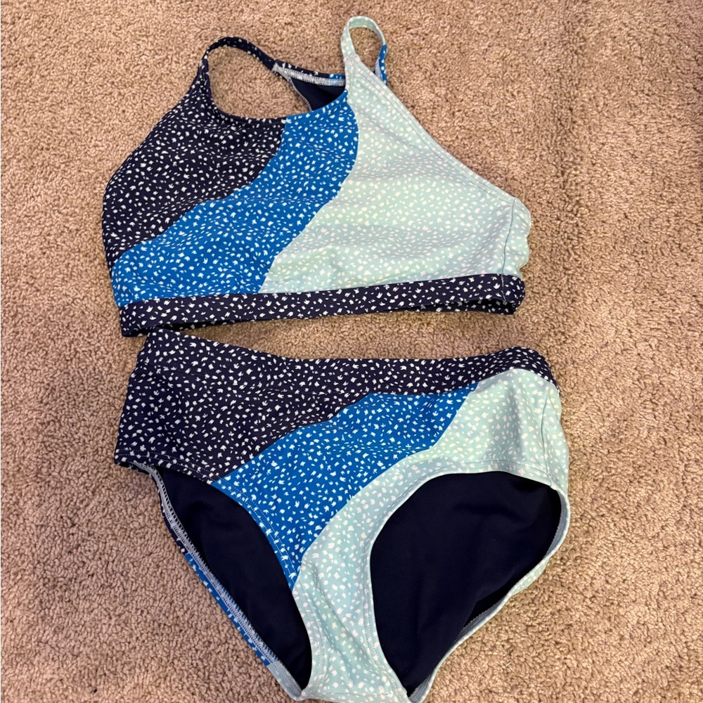 Athleta Girl Navy and Light Blue Swimsuit